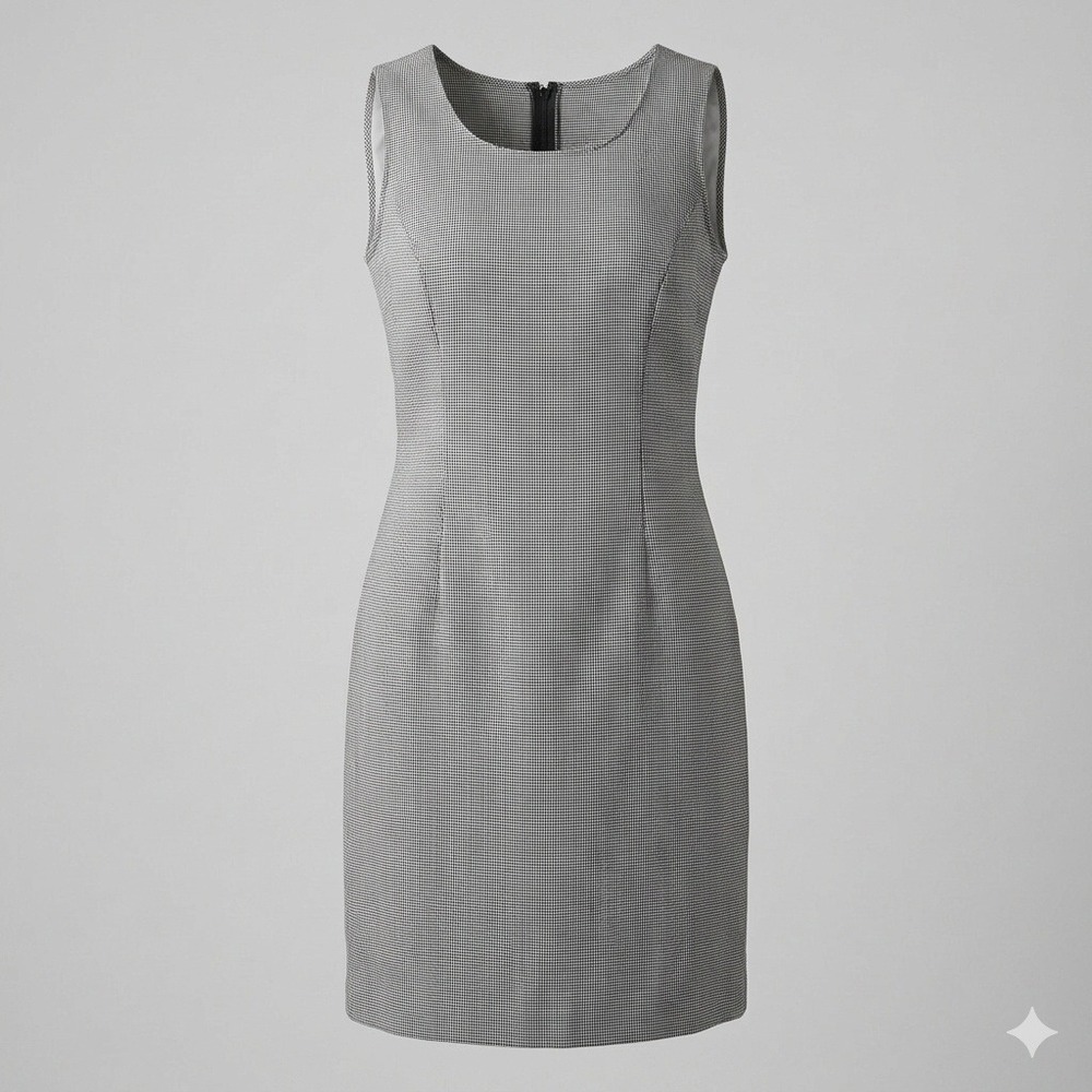 Vtg Helene Blake Black White Micro Houndstooth Sleeveless Sheath Dress Plus 16W